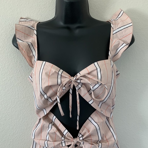 WAYF Verona Cutout Side Slit Midi Dress in Coral Stripe - Picture 7 of 14